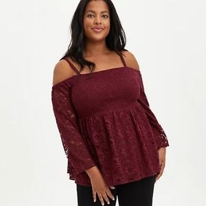 Cold shoulder blouse - Lace burgundy